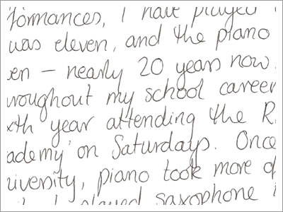 Handwriting sample from anonymous female, aged 27. Image showing anonymous handwriting sample from a female, aged 27.